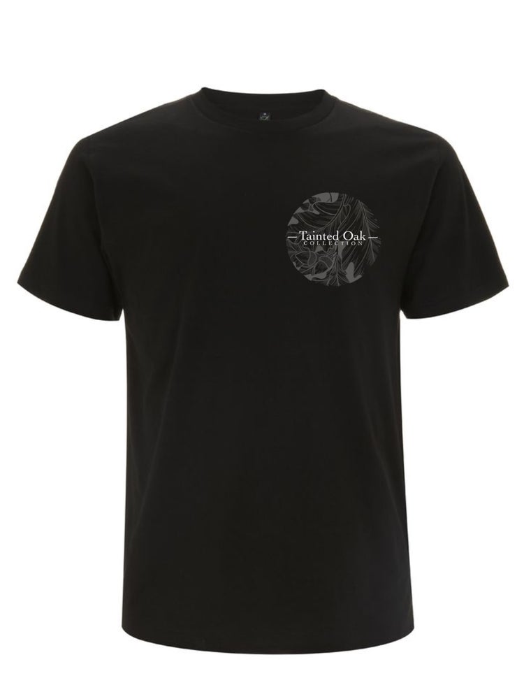 Circle Acorn Linear Pocket Print on Black T-shirt
