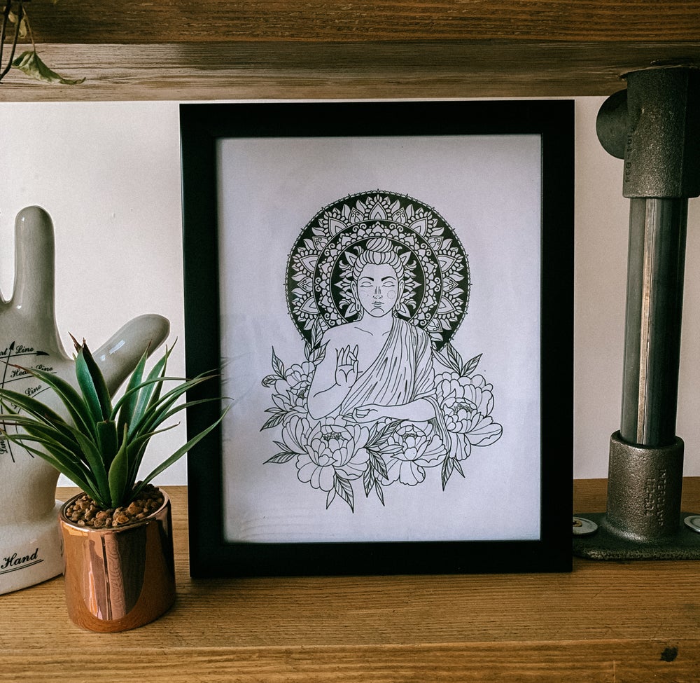 Buddha and Peonies Limited Art Print by Sophie Elizabeth